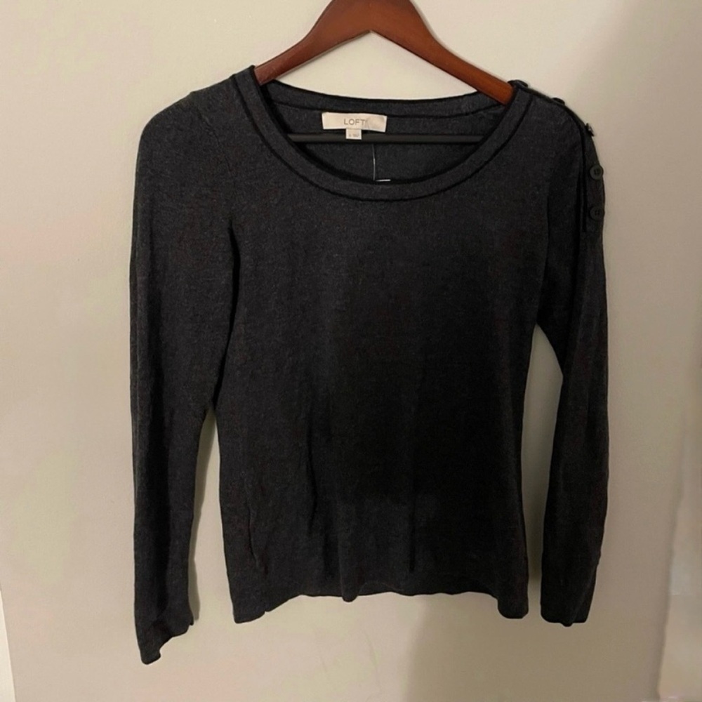 LOFT Women’s Charcoal Long Sleeve Button-Detail Top
